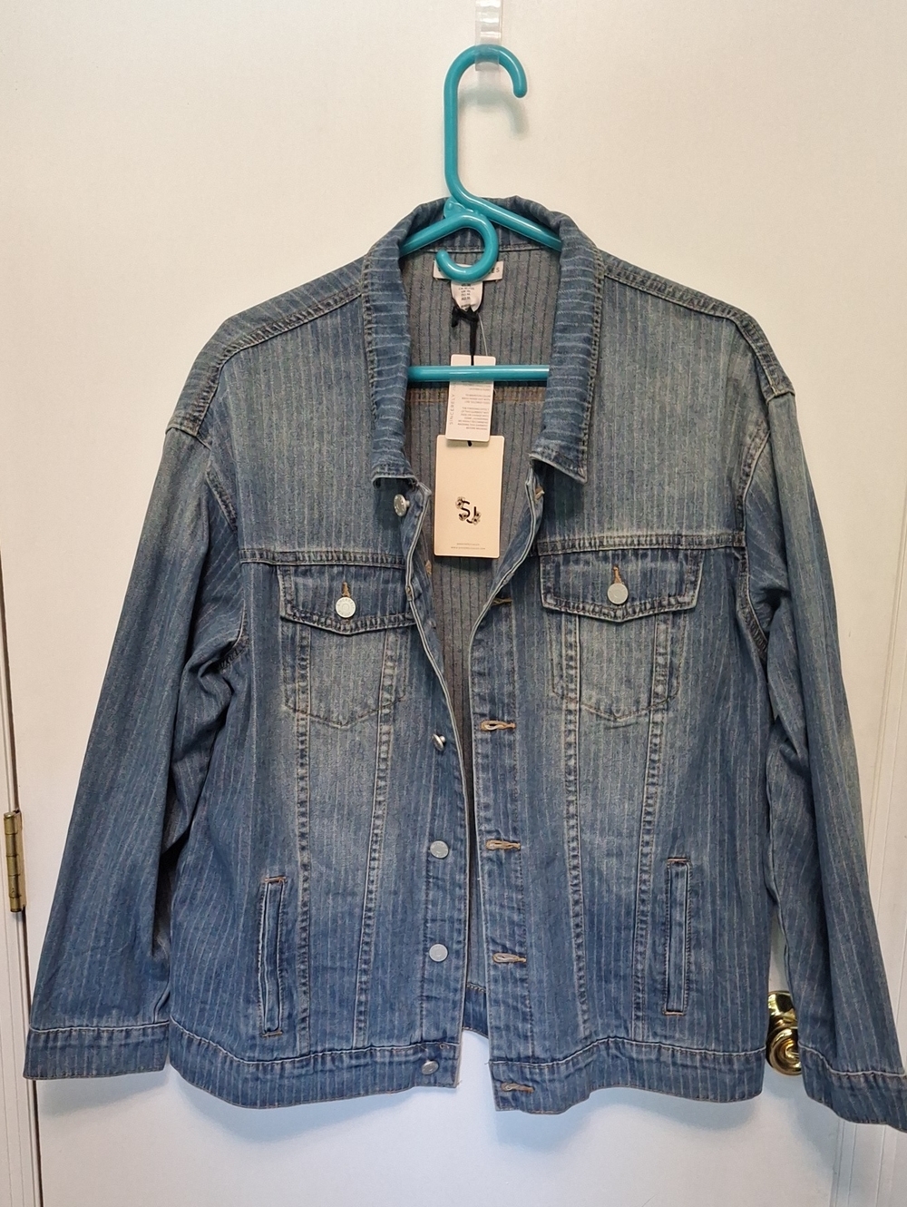 Sincerely Jules Striped Vintage Wash Denim Jacket Size XL NWT